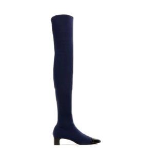 Zara OTK Navy Bicolor Toe Stretch Sock Boots